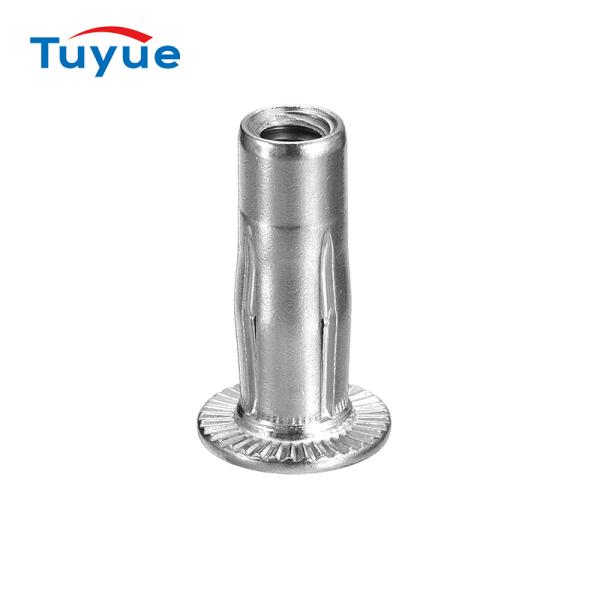 Slotted pre-expansion rivet nut